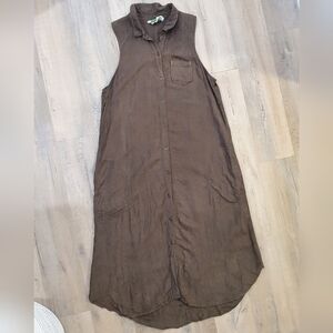 Anthropologie sleeveless button down midi dress, olive green, size medium